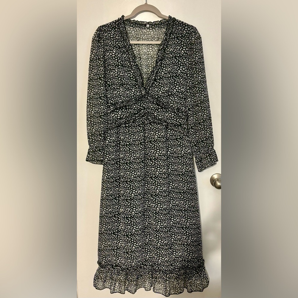 Women V Neck Ruffle Long Sleeve Short Sleeve Floral Print A Line Long Midi Dress